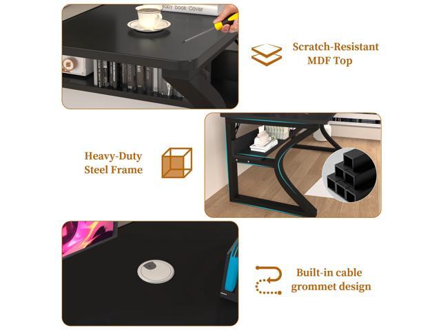 47'' Computer Desk w/Storage & Cable Management, Home Office Desk w/Sturdy U-Shaped Metal Frame & Water-Resistant Scratchproof Surface, Study...