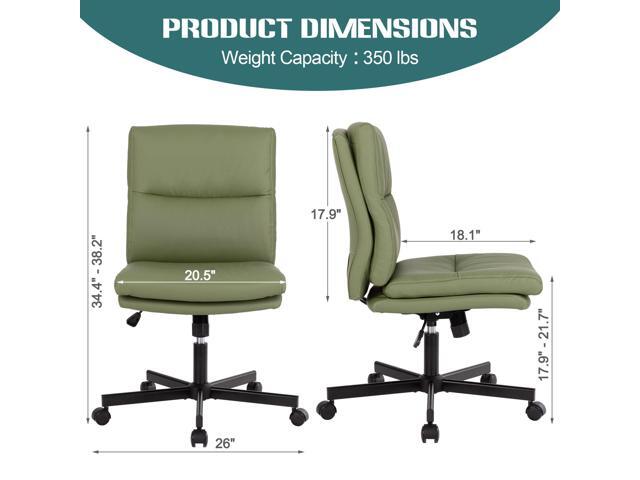 LUCKWIND Armless Office Desk Chair with Wheels,Double Padded PU-Leather Chairs for Office & Bedroom, 014 New (Green)