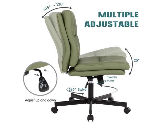 LUCKWIND Armless Office Desk Chair with Wheels,Double Padded PU-Leather Chairs for Office & Bedroom, 014 New (Green)