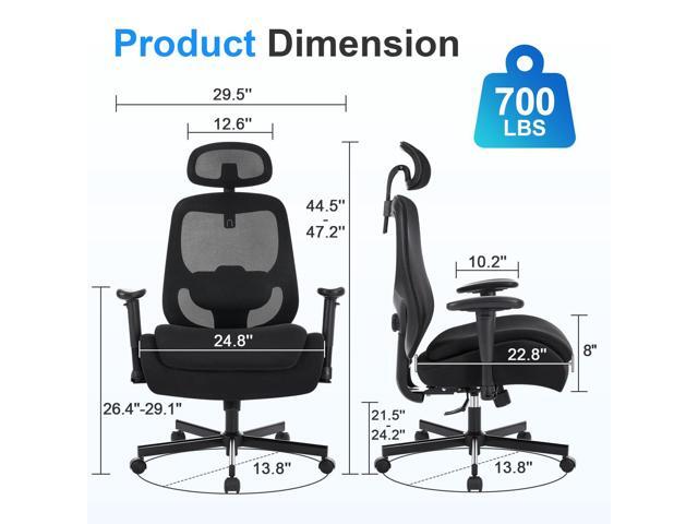 BOSMILLER Big and Tall Office Chair with Wide Thick Seat Cushion for Heavy People,700lbs Ergonomic Mesh Desk Chair with Adjustable Lumbar Support...