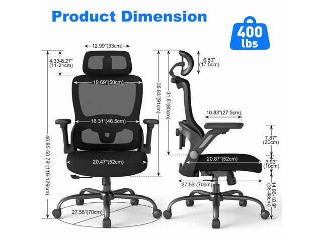 Ergonomic Office Chair, High Back Home Desk Chair with Flip-Up Arms, Headrest, Adjustable Lumbar Support, 90-135° Tilt Lock, Wide Big and Tall Mesh...
