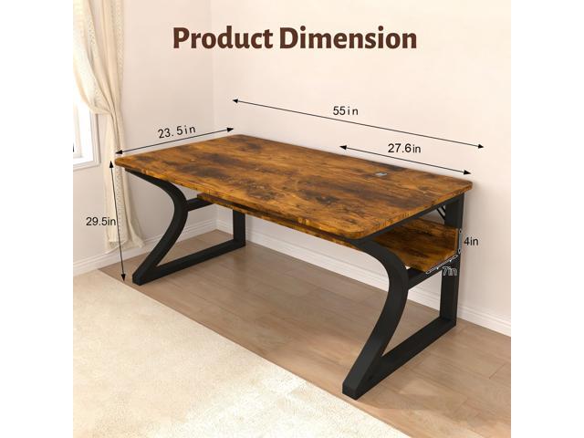 Oraspala Computer Desk 55 Inch Large Comouter Desk Home Office Desks with Storage Shelf Working Desk with Stable C-Shaped Legs Spacious Desktop for...