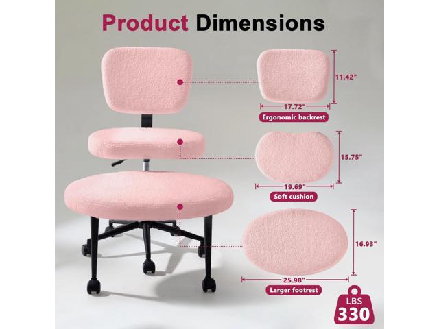 VITESSE Cross-Legged Ergonomic Chair 360° Swivel with Wheels, Adjustable Meditation Seat for ADHD, Lumbar Support, Teddy Fabric Home Office Chair,Pink