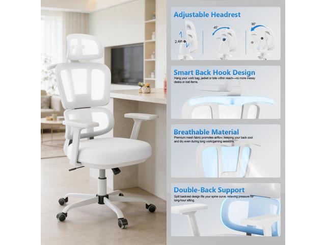 Office Chair Ergonomic Desk Chair with Lumbar Support and Headrest, Thick Cushion Mesh Computer Chair with Armrest and Tilt Lock, High Back Home...