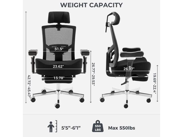 550lbs Big and Tall Office Chair with Wider W-Shaped Thick Seat Cushion, Ergonomic Computer Mesh Desk Chairs for Heavy People, Computer Chair,...