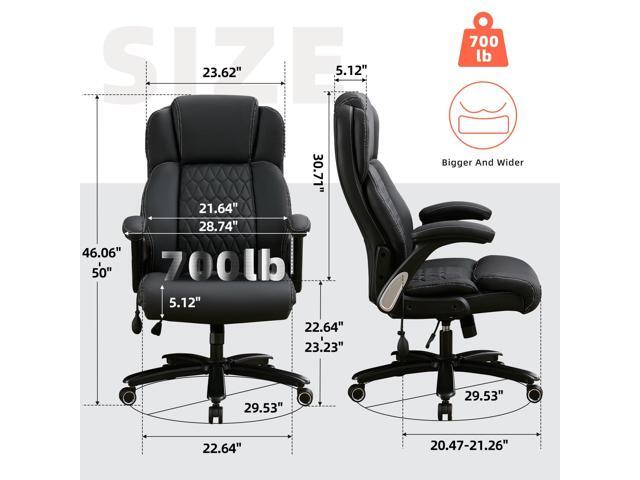 700lbs Big and Tall Office Chair - Heavy Duty Executive Desk Chair with Inflatable Lumbar Support, Extra Wide Padded Seat, Flip-up Arms, Metal Base...