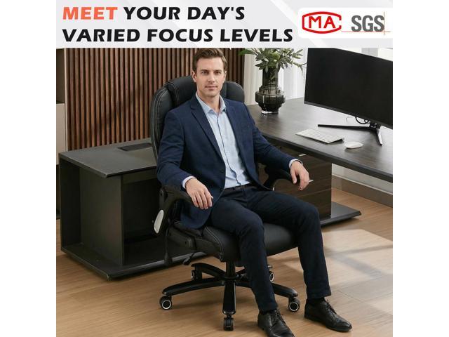 700lbs Big and Tall Office Chair - Heavy Duty Executive Desk Chair with Inflatable Lumbar Support, Extra Wide Padded Seat, Flip-up Arms, Metal Base...