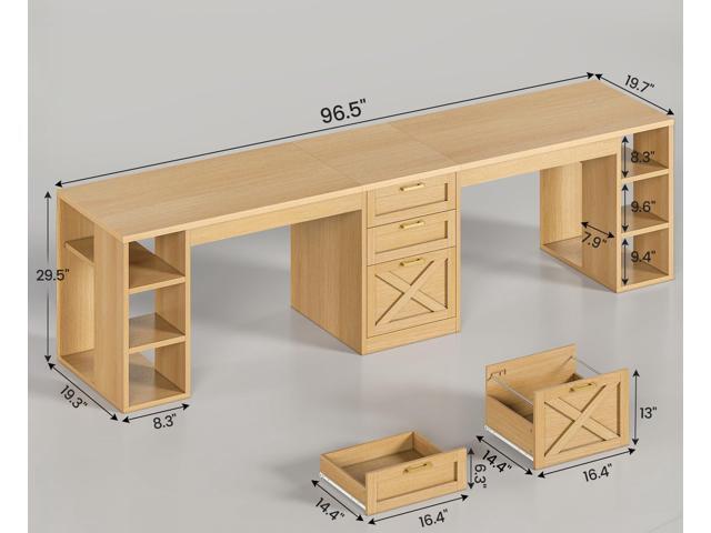 SEDETA Farmhouse 96.5' Computer Desk with Drawers, 2 Person Home Office Desk, Gaming Double Desk with Storage Shelves, Long Two Person Writing...