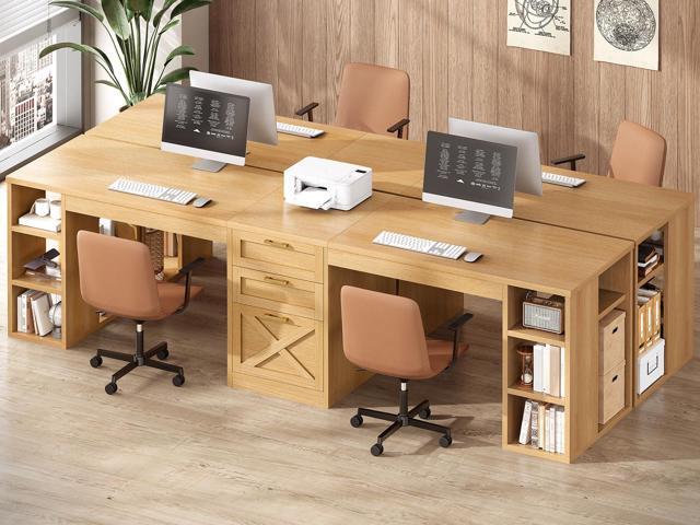 SEDETA Farmhouse 96.5' Computer Desk with Drawers, 2 Person Home Office Desk, Gaming Double Desk with Storage Shelves, Long Two Person Writing...