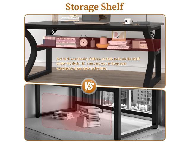 47 Inch Computer Desk with Storage Shelf, Home Office Desk for Small Spaces, Modern Writing Study Work Table with U-Shaped Metal Frame, Sturdy...