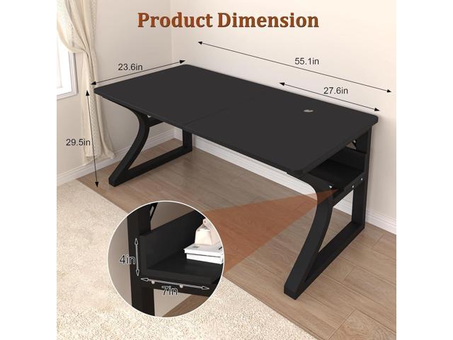 55 Inch Computer Desk with Storage Shelf, Home Office Desk for Small Spaces, Modern Writing Study Work Table with U-Shaped Metal Frame, Sturdy...