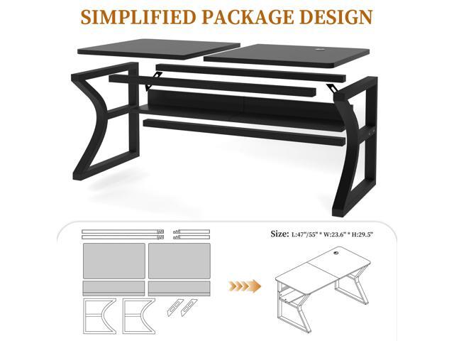 55 Inch Computer Desk with Storage Shelf, Home Office Desk for Small Spaces, Modern Writing Study Work Table with U-Shaped Metal Frame, Sturdy...