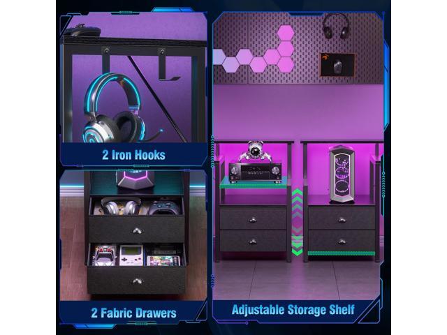 66'' L Shaped Gaming Desk with Drawers and Storage Shelves, Reversible Corner Desk with Power Outlets and Host Stand, Large Computer Desk with Led...