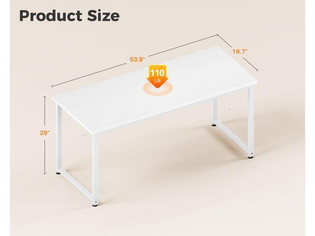 Casaottima 54 Inches Small Computer Desk, Work Study Table for Home Office, Kids Student Writing Desk with Headphone Hooks, White