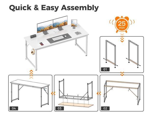 Casaottima 54 Inches Small Computer Desk, Work Study Table for Home Office, Kids Student Writing Desk with Headphone Hooks, White