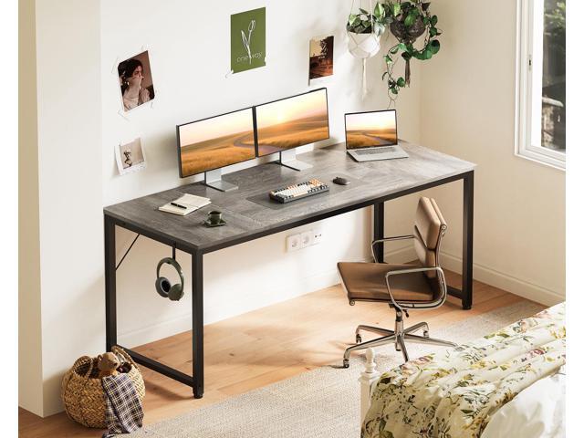Casaottima 63 Inches Small Computer Desk, Work Study Table for Home Office, Kids Student Writing Desk with Headphone Hooks, Grey