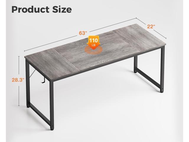 Casaottima 63 Inches Small Computer Desk, Work Study Table for Home Office, Kids Student Writing Desk with Headphone Hooks, Grey