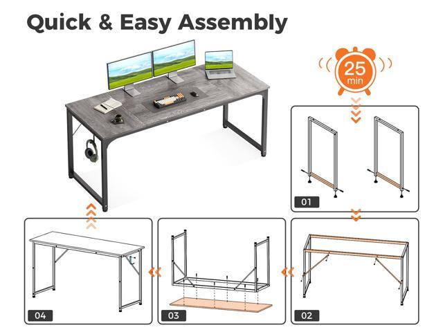 Casaottima 63 Inches Small Computer Desk, Work Study Table for Home Office, Kids Student Writing Desk with Headphone Hooks, Grey