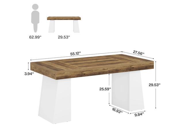 Tribesigns 55' Executive Desk, Wooden Office Desk with Double Pedestal, Modern Simple Computer Writing Table for Home Office, Brown & White