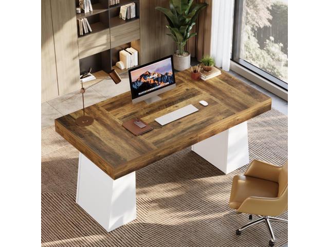 Tribesigns 55-Inch Executive Desk, Large Wood Office Computer Desk with Double Pedestal, Modern Minimalist Workstations Writing Table Conference...
