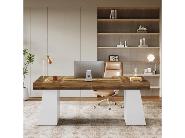 Tribesigns 55-Inch Executive Desk, Large Wood Office Computer Desk with Double Pedestal, Modern Minimalist Workstations Writing Table Conference...