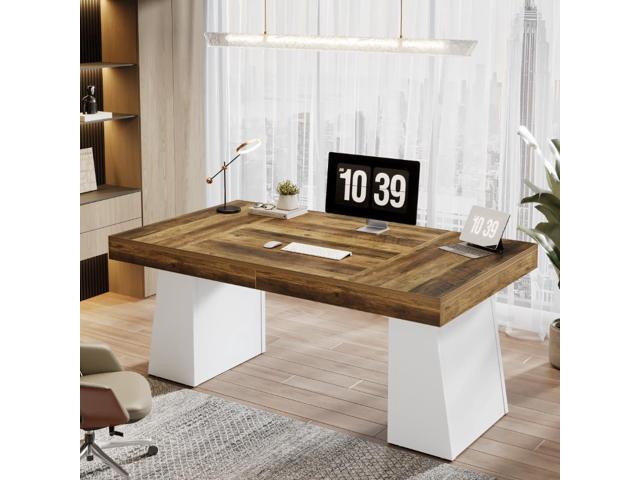 Tribesigns 55-Inch Executive Desk, Large Wood Office Computer Desk with Double Pedestal, Modern Minimalist Workstations Writing Table Conference...