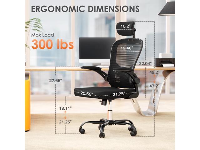 Ergonomic Office Chair, 300lbs High Back Breathable Mesh Desk Chair with Lumbar Support, Flip-Up Arms & Adjustable Headrest,360° Swivel Rolling...