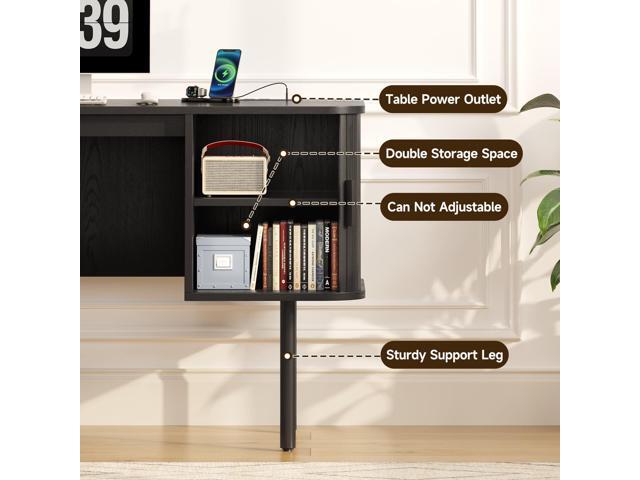 ONBRILL 63 Inch Fluted Computer Desk with Charging Station, Mid Century Executive Desk with 2 Storage Cabinets, Modern Home Office Large Desk with...