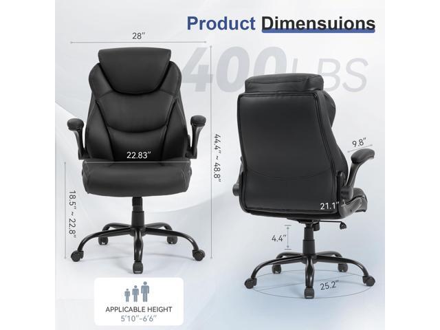 Brage Living Big and Tall Office Chair 400LBS, Heavy Duty Leather Executive Desk Chair with Flip-Up Arms, High Back Swivel Rolling Computer Chair...