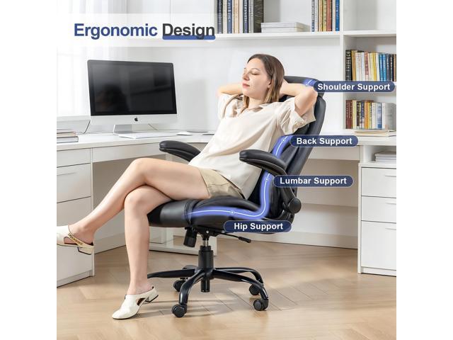 Brage Living Big and Tall Office Chair 400LBS, Heavy Duty Leather Executive Desk Chair with Flip-Up Arms, High Back Swivel Rolling Computer Chair...