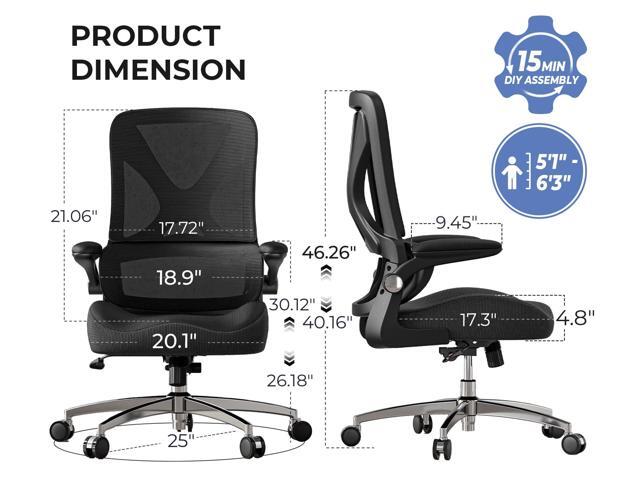 Ergonomic Office Chair Mid Back with Integrated Lumbar Support, Adjustable Height, Thick Memory Foam Seat, Rocking Function, 90° Flip-up Armrests ...