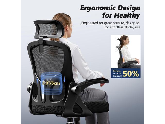 Ergonomic Office Chair, High Back Desk Chair with Flip-up Arms, 300 LBS Mesh Computer Chair with Adjustable Headrest & Lumbar Support, Comfy Gaming...