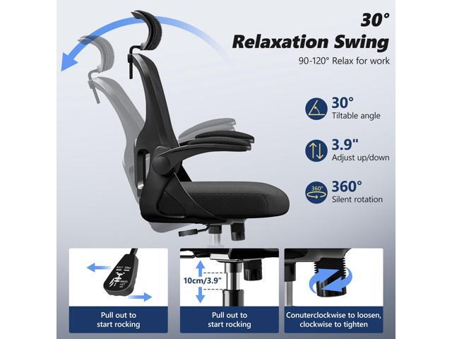 Ergonomic Office Chair, High Back Desk Chair with Flip-up Arms, 300 LBS Mesh Computer Chair with Adjustable Headrest & Lumbar Support, Comfy Gaming...