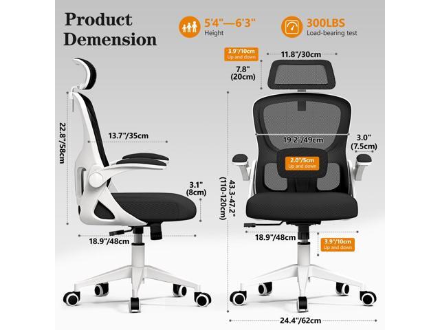 Ergonomic Office Chair, High Back Desk Chair with Flip-up Arms, 300 LBS Mesh Computer Chair with Adjustable Headrest & Lumbar Support, Comfy Gaming...