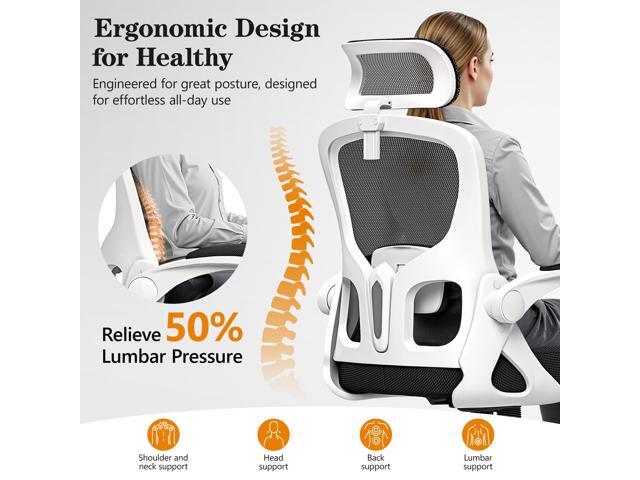 Ergonomic Office Chair, High Back Desk Chair with Flip-up Arms, 300 LBS Mesh Computer Chair with Adjustable Headrest & Lumbar Support, Comfy Gaming...