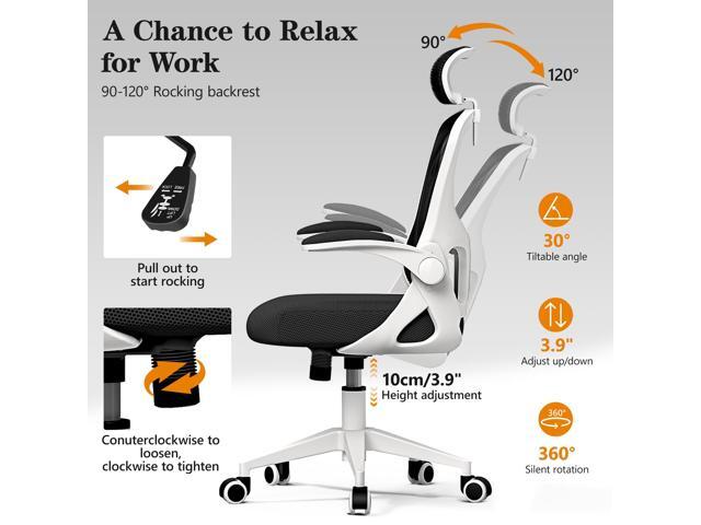 Ergonomic Office Chair, High Back Desk Chair with Flip-up Arms, 300 LBS Mesh Computer Chair with Adjustable Headrest & Lumbar Support, Comfy Gaming...