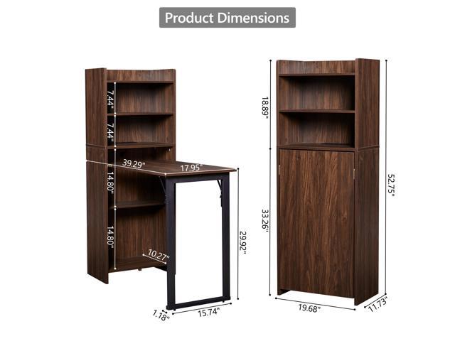 Foldable Desk with Storage,Hidden Desk with Built-in Socket,Fold Out Writing Table for Small Spaces,Home Office and Bedroom (Dark Walnut)