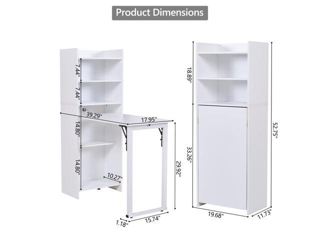 Foldable Desk with Storage,Hidden Desk with Built-in Socket,Fold Out Writing Table for Small Spaces,Home Office and Bedroom (White)