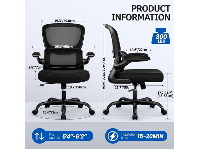 Ergonomic Office Chair, Breathable Mesh Ergonomic Desk Chair with Lumbar Support, Flip-up Armrests, Computer Chairs Comfortable for Home, Office,...