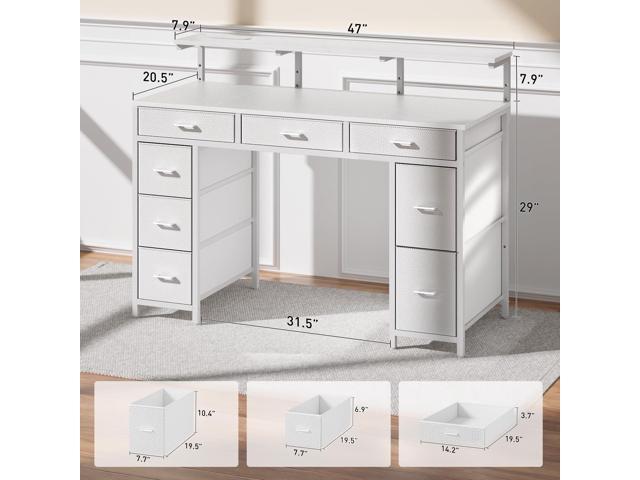 HLDIRECT 47 inch Computer Desk with 8 Storage Drawers, Gaming Desk with LED Lights & USB Power Outlets, Home Office Table with Monitor Stand, Study...