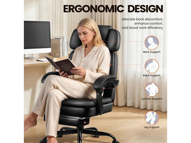 TAVATA Big and Tall Office Chair 400lbs, Executive Office Chair with Footrest, Adjustable Headrest, High Back Ergonomic Desk Chair PU Leather...