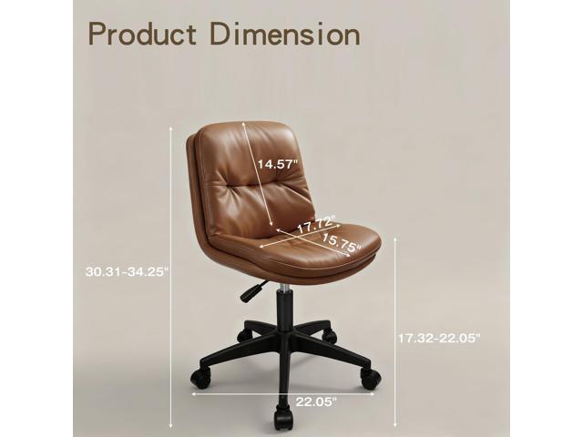 Vanity Chair with Back, PU Leather Swivel Office Desk Chair, Height Adjustable Armless Chair for Small Spaces, Bedroom, Vanity, Home Office (Brown)