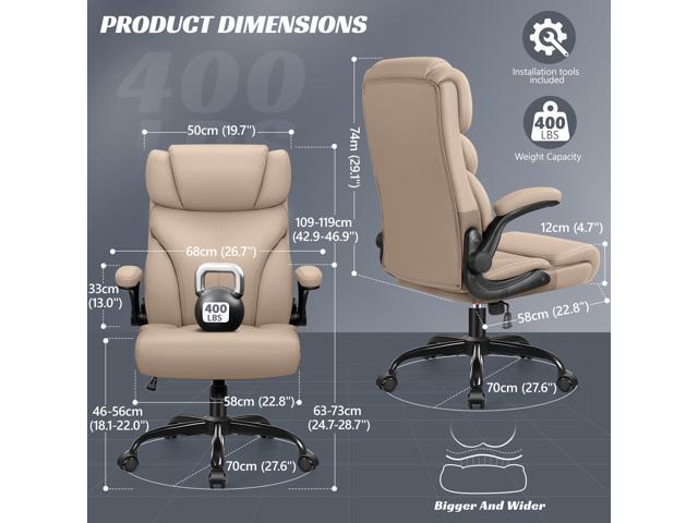 Office Chair, Ergonomic Big and Tall Computer Desk Chairs, Executive Breathable Leather Chair with Adjustable High Back Flip-up Armrests, Lumbar...