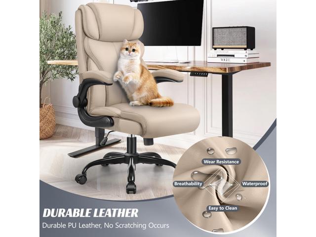Office Chair, Ergonomic Big and Tall Computer Desk Chairs, Executive Breathable Leather Chair with Adjustable High Back Flip-up Armrests, Lumbar...