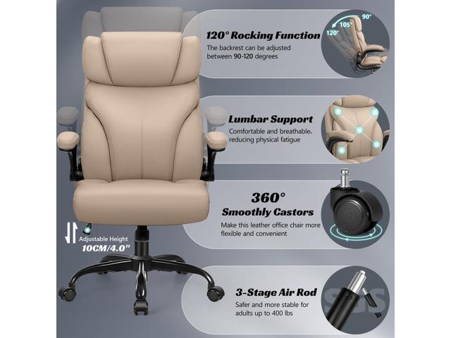 Office Chair, Ergonomic Big and Tall Computer Desk Chairs, Executive Breathable Leather Chair with Adjustable High Back Flip-up Armrests, Lumbar...