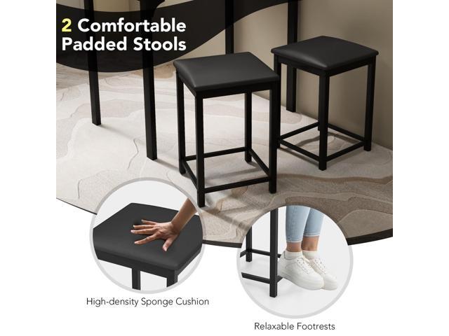 Giantex Dining Table Set for 2, Counter Height Bar Table with Faux Marble Pattern Tabletop, 2 Padded Bar Stools, Footrests, Metal Frame, Dinette...