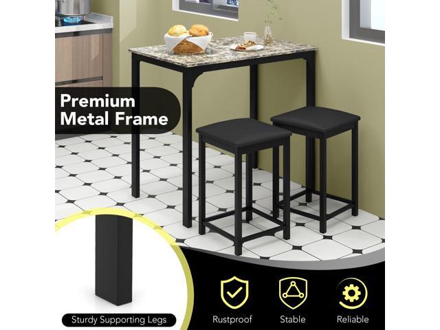 Giantex Dining Table Set for 2, Counter Height Bar Table with Faux Marble Pattern Tabletop, 2 Padded Bar Stools, Footrests, Metal Frame, Dinette...