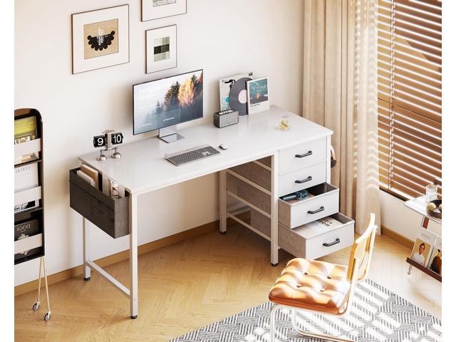 Casaottima 48-Inch Computer Desk with 4 Fabric Drawers Home Office Desks with Storage, Writing Desk with Side Hook and Cloth Bag, Modern...