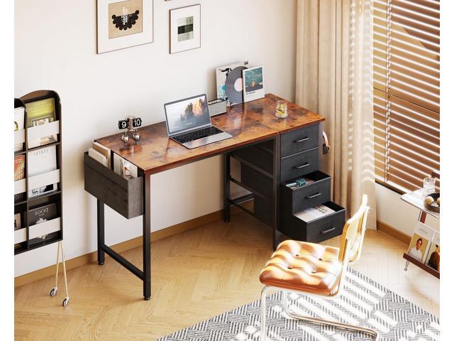 Casaottima 40-Inch Small Computer Desk with 4 Fabric Drawers Home Office Desks with Storage, Writing Desk with Side Hook and Cloth Bag, Modern...