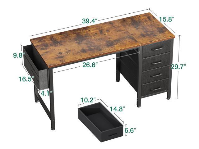 Casaottima 40-Inch Small Computer Desk with 4 Fabric Drawers Home Office Desks with Storage, Writing Desk with Side Hook and Cloth Bag, Modern...